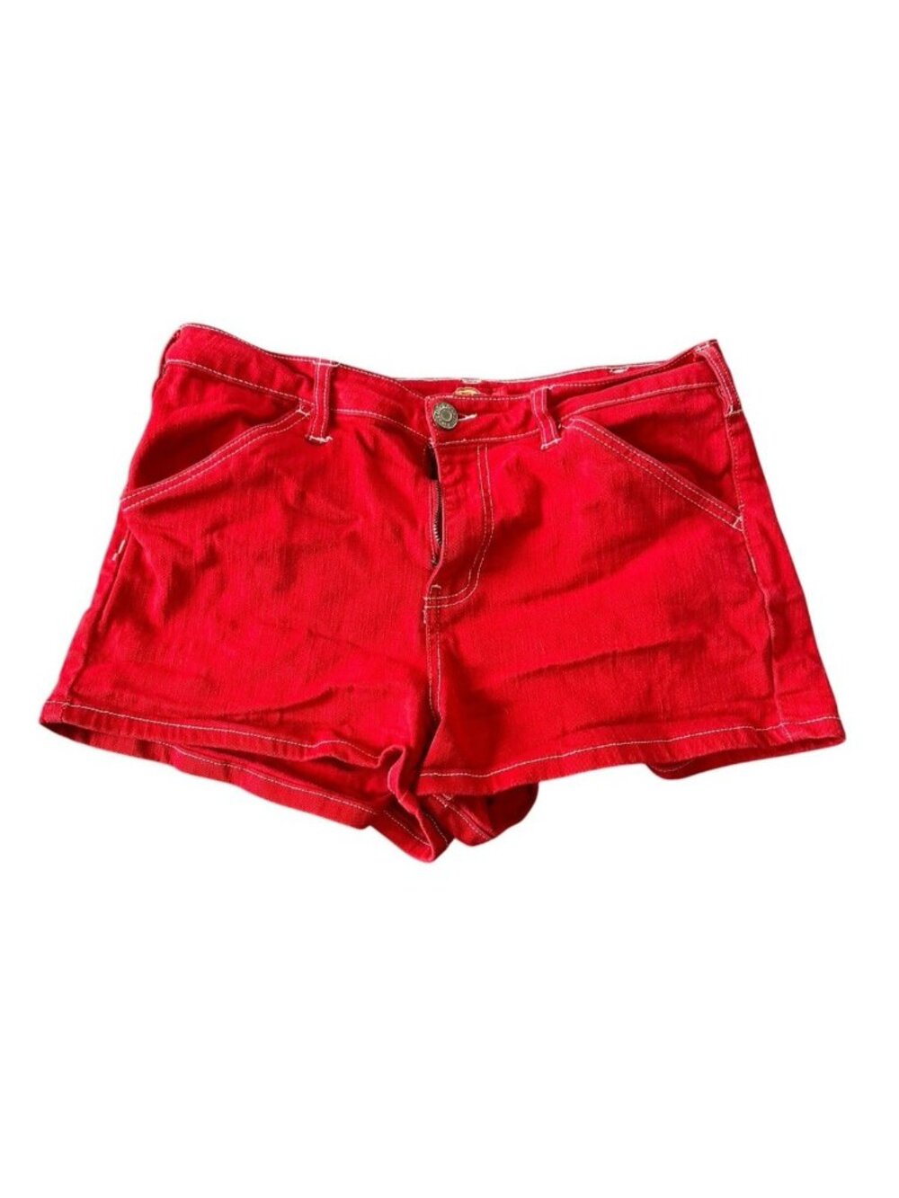 Dickies Red Denim Micro Shorts Women 11/30 Streetwear Utility Y2K Mini Nautical
